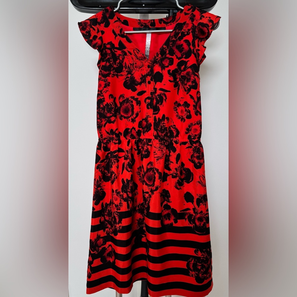 Kensie Floral Red and Black Dress - Small